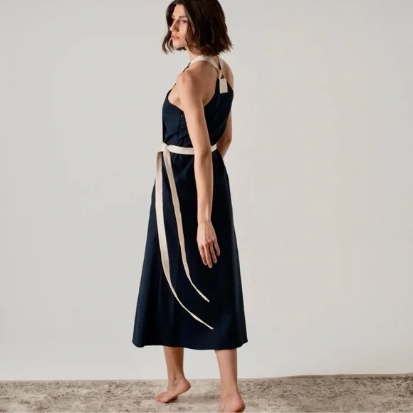 NWT! 🇵🇹 Linen LUXMII Zulu Midi Wrap Dress in Navy Luxury Made in Portugal - Picture 9 of 12